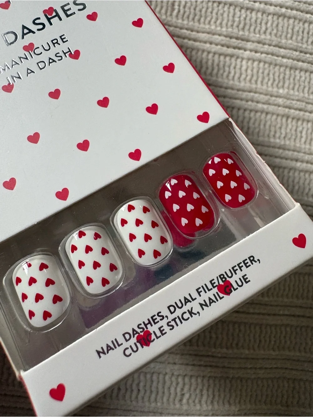 Red Aspen White & Red Heart Nail Dashes Heather Loved Red Hots